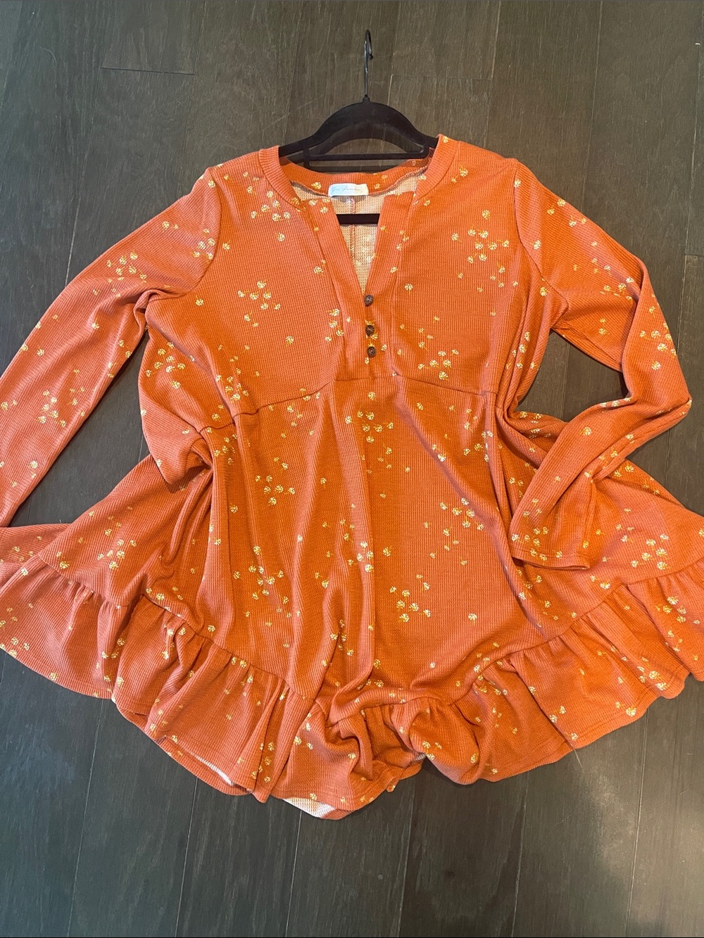 Rust Orange Floral Ruffle Hem Tunic dress